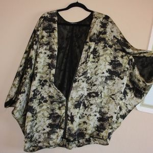 Daniel Rainn Zip Up Silky Tunic XL Oversized Green Black Cream EUC